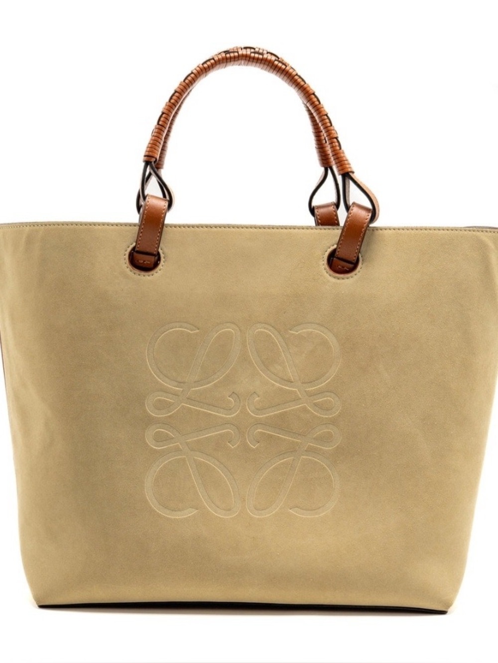 LOEWE Anagram Tote Bag Brown/Beige Suede Leather Tote Bag - Authentic-Rare